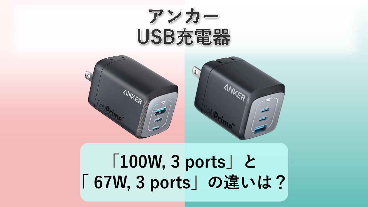 「Anker Prime Wall Charger (100W, 3 ports)」と「Anker Prime Wall Charger (67W, 3 ports)」の違いは?【アンカー USB充電器】